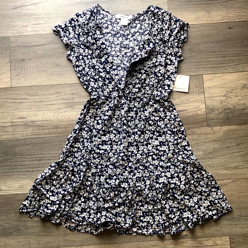 Navy blue daisy dress, size S.